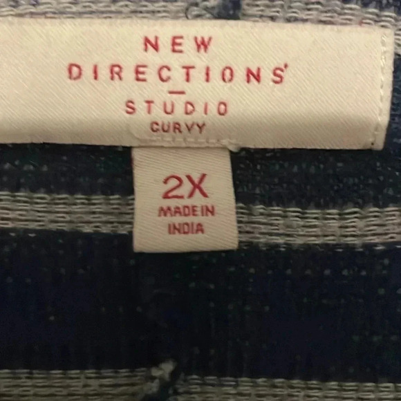 New Direction brand open kimono plus size 2x blue and white elbow sleeves - Picture 2 of 6